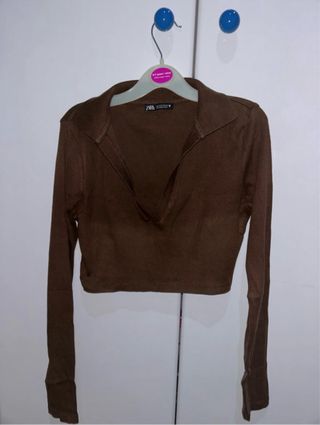 Top Zara Marrón Manga Larga Talla S