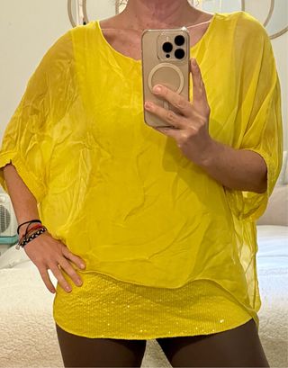 Blusa Seda Mujer Amarilla Brillante