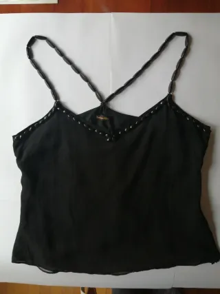 Top negro fiesta con abalorios Tintoretto