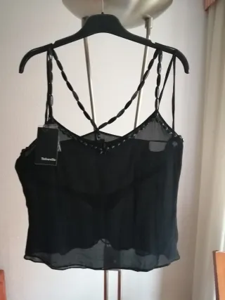 Top negro fiesta con abalorios Tintoretto