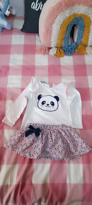 Conjunto niña panda blanco y rosa 18 meses