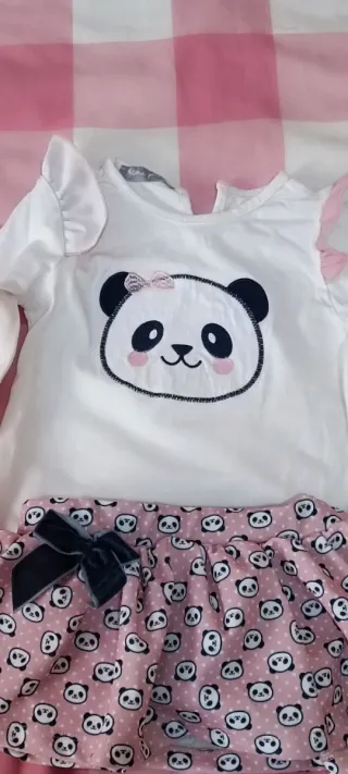 Conjunto niña panda blanco y rosa 18 meses