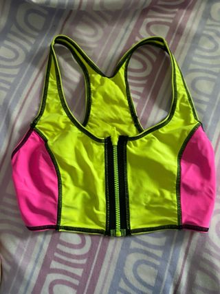 Top deportivo cremallera neón rosa y amarillo