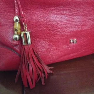 Bolso Purificación García Piel Rojo Asas Bambú