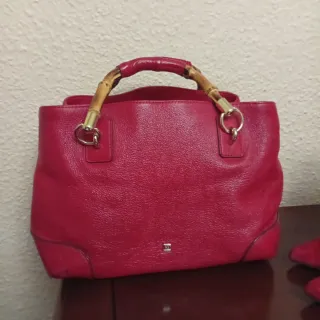 Bolso Purificación García Piel Rojo Asas Bambú