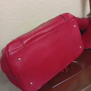 Bolso Purificación García Piel Rojo Asas Bambú