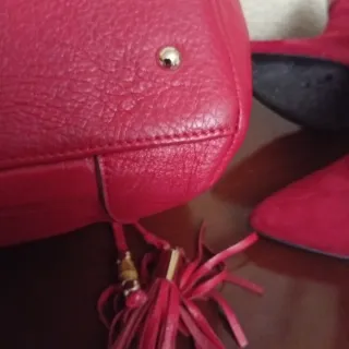 Bolso Purificación García Piel Rojo Asas Bambú