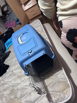Transportín para mascotas azul y gris