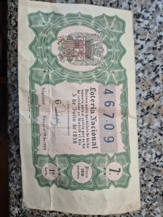 Décimo Lotería Nacional 1958