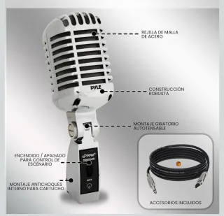 Micrófono Pyle Profesional Plateado con soporte