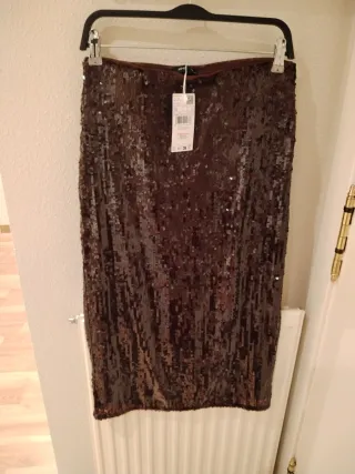 Falda Mango Lentejuelas Midi Talla XS Nueva