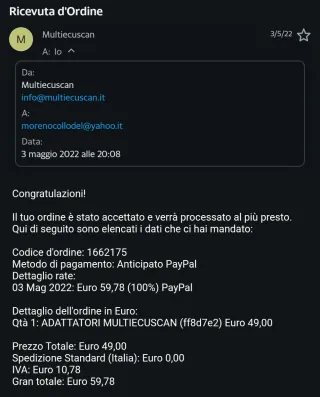 Adattatori x diagnosi auto Multiecuscan Fiat OBD2