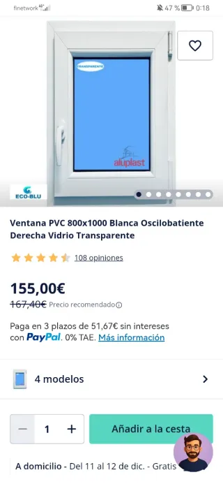 Ventana PVC Oscilobatiente Blanca 800x1000