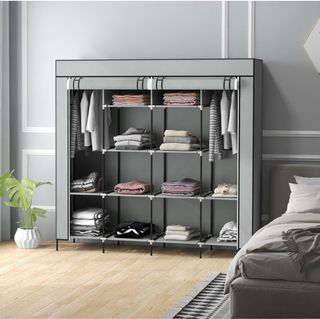 Guardaroba portatile in tessuto grigio