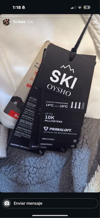 Chaqueta Oysho esquí blanca talla L