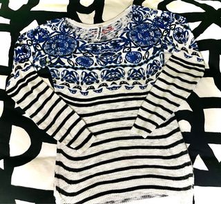 Jersey Desigual Rayas y Estampado Azul Talla S