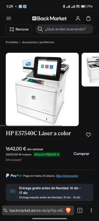 Impresora HP MFP E57540 Láser Color