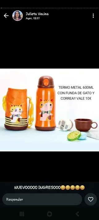 Termo Metal 600ml Gato con Funda