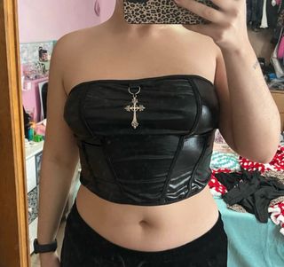 Top Corset Negro Efecto Piel