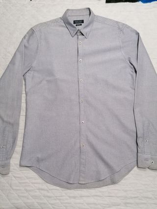 Camisa Zara Gris Slim Fit Hombre