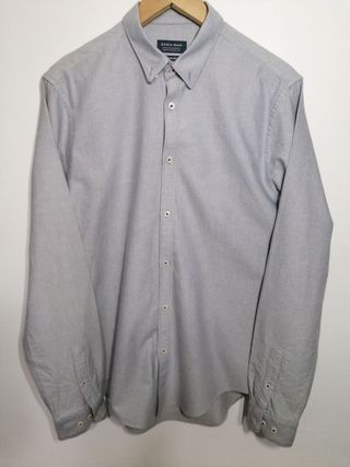Camisa Zara Gris Slim Fit Hombre