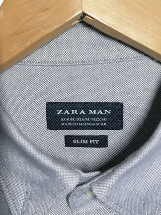 Camisa Zara Gris Slim Fit Hombre
