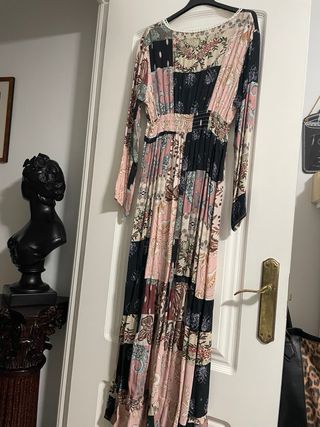 Vestido largo estampado patchwork