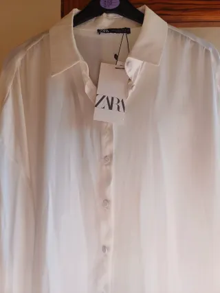 Camisa Zara Raso Blanca Talla 44
