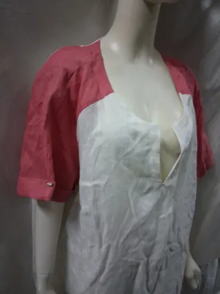Camicia Lino Donna Bianco/Rosa Taglia Unica