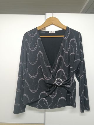 Blusa Punto Roma Negra Talla SG con Brillo