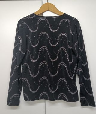 Blusa Punto Roma Negra Talla SG con Brillo