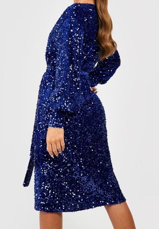 Elegante vestido cruzado azul marino lentejuelas n