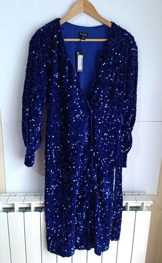 Elegante vestido cruzado azul marino lentejuelas n