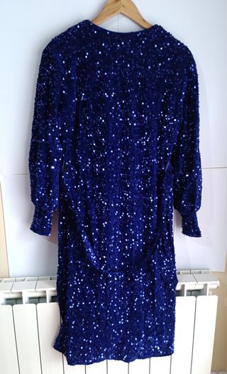 Elegante vestido cruzado azul marino lentejuelas n