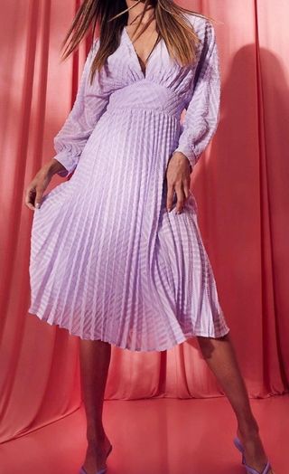 Vestido midi lila manga abullonada talla S