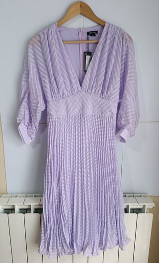 Vestido midi lila manga abullonada talla S