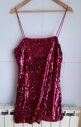 Vestido lentejuelas fucsia forrado talla 44