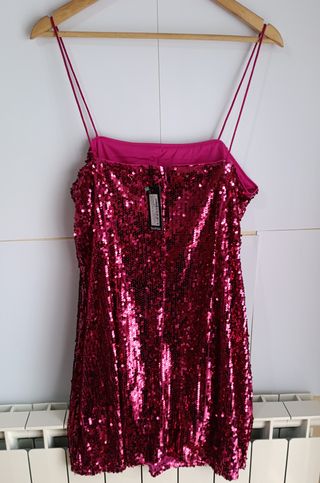 Vestido lentejuelas fucsia forrado talla 44