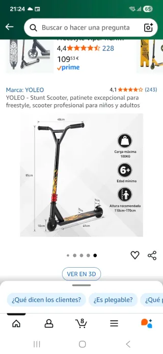 Patinete scooter freestyle Yoleo con ruedas