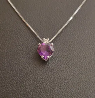 Collar y Colgante Corazón Amatista oro 18k