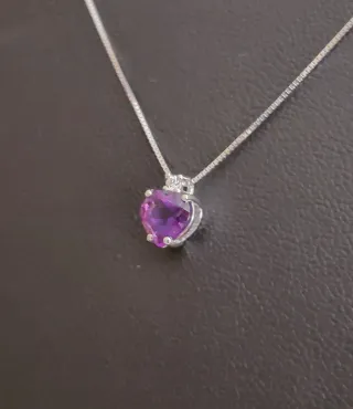 Collar y Colgante Corazón Amatista oro 18k