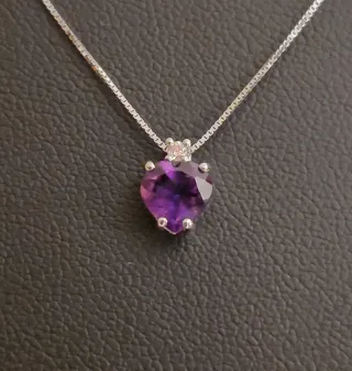 Collar y Colgante Corazón Amatista oro 18k