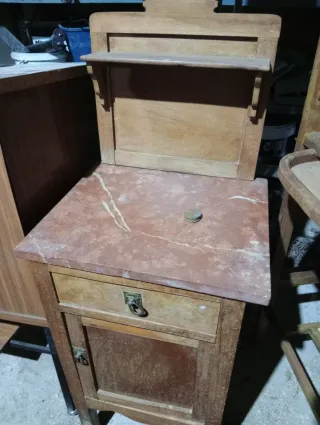 Mesita de noche antigua madera y mármol