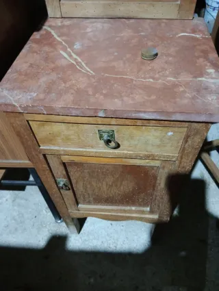 Mesita de noche antigua madera y mármol