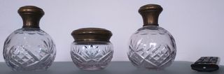 Juego tocador antiguo cristal  bronce vintage 1930