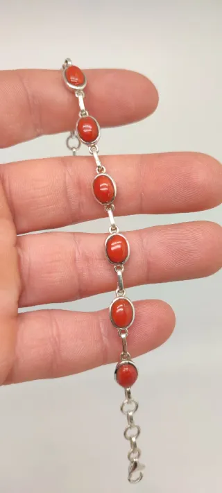Pulsera Plata y Coral.