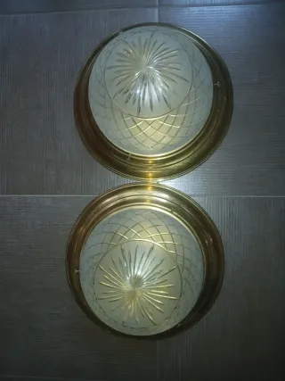 Coppia Lampadari Navali Metallo Vetro Oro Traspare