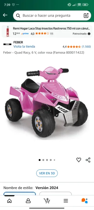 Quad infantil rosa