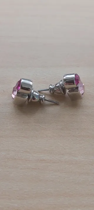 Pendientes Acero Cierre Rosca Rosa Plata