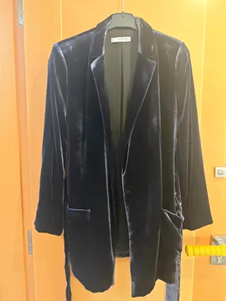Blazer Mango Terciopelo Lila Talla M